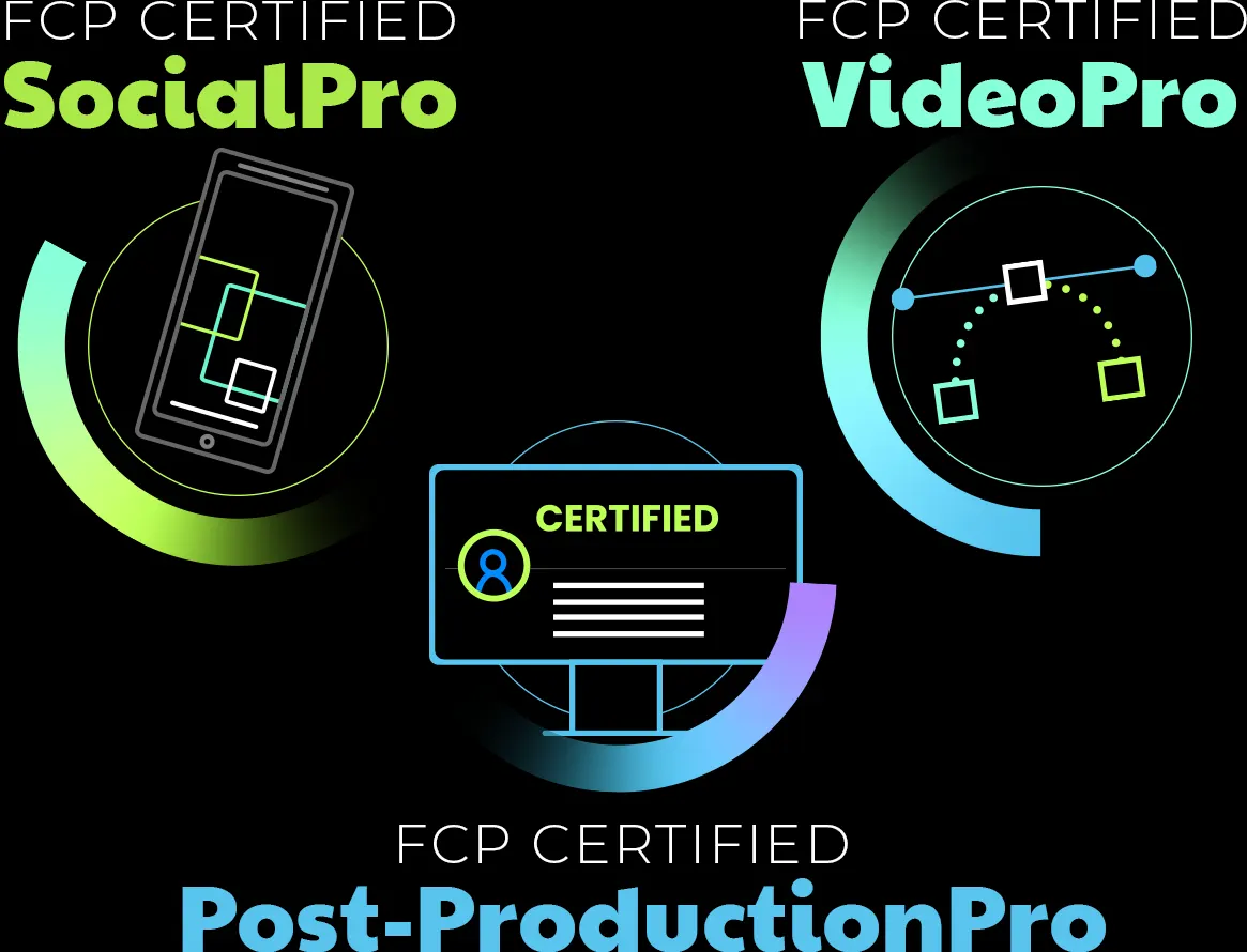 SocialPro, VideoPro, & Post-ProductionPro FCP Certifications icons
